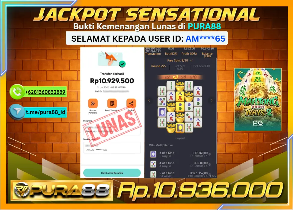 PURA88 JACKPOT MAHJONG WAYS 2 Rp 10.936.000,- LUNAS